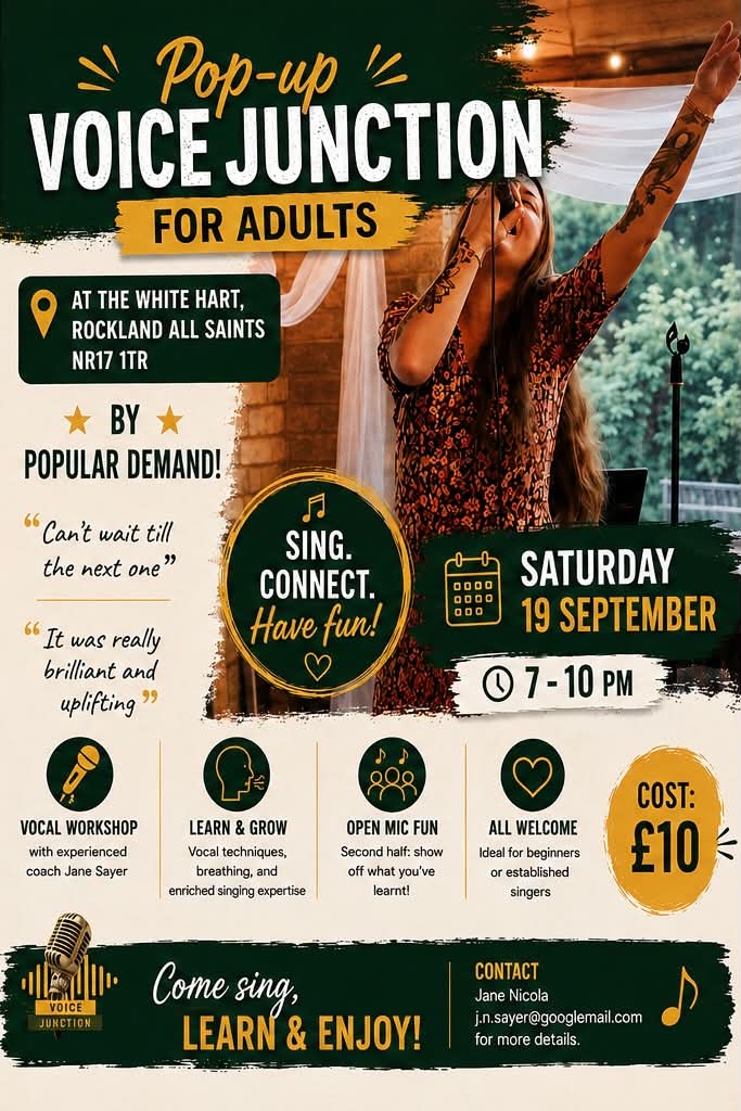 Pop-up Voice Junction for Adults, The White Hart Rockland All Saints, Saturday 19 September, 7-10pm