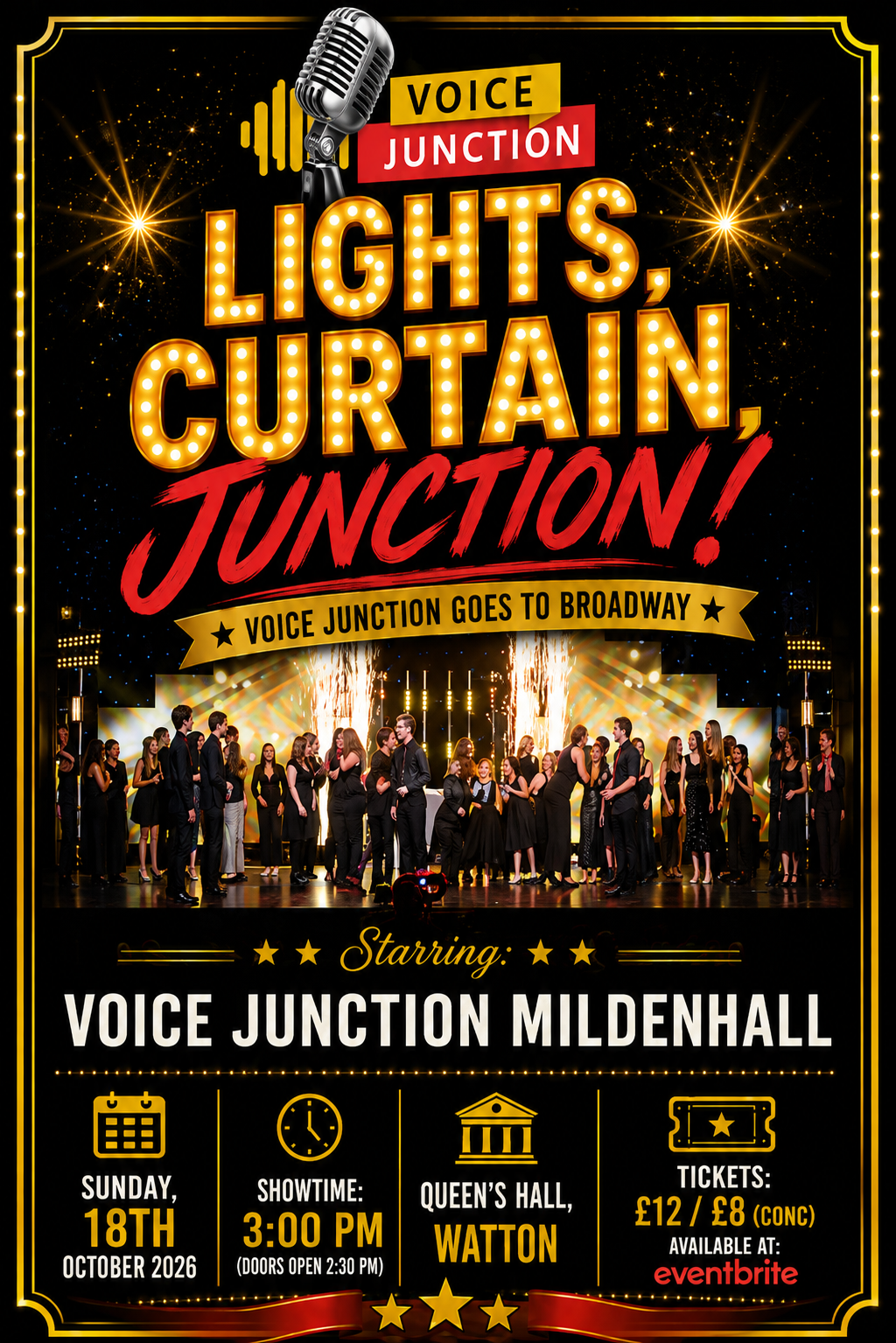 Lights, Curtain, Junction! Voice Junction Mildenhall, Queen’s Hall Watton, Sunday 18 October 2026, 3pm